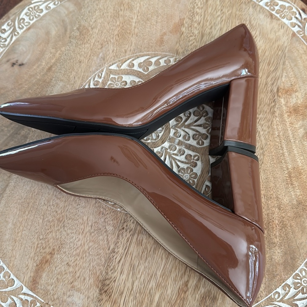 Marc Fisher Brown Patent Pointed-Toe Pumps - Picture 5 of 11